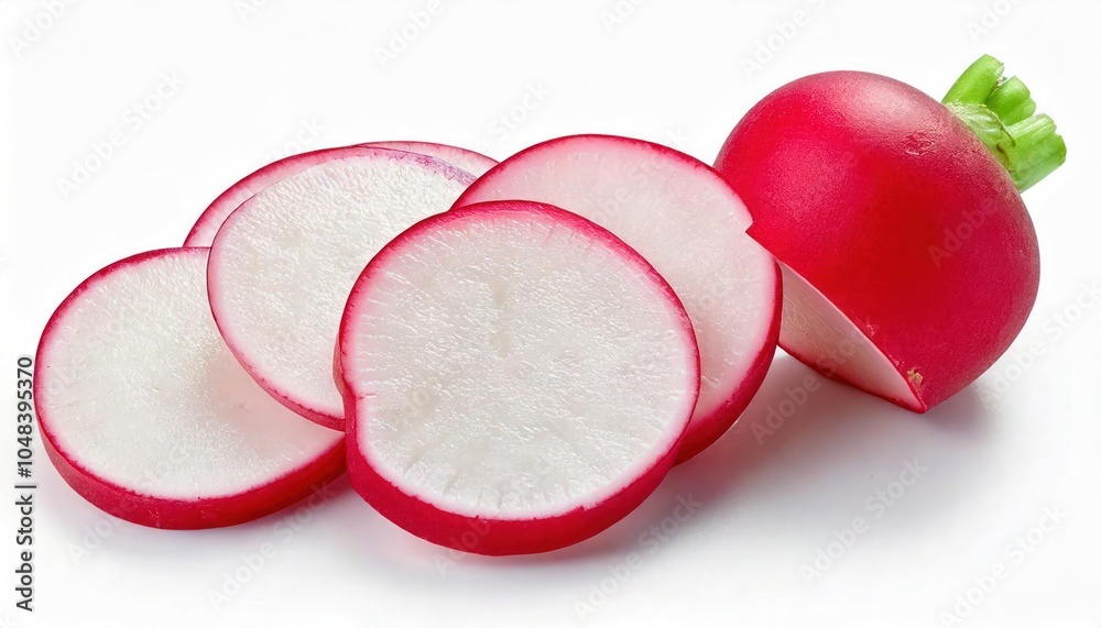 Fresh radish isolated on white background. Organic garden radish slices. root crop. 