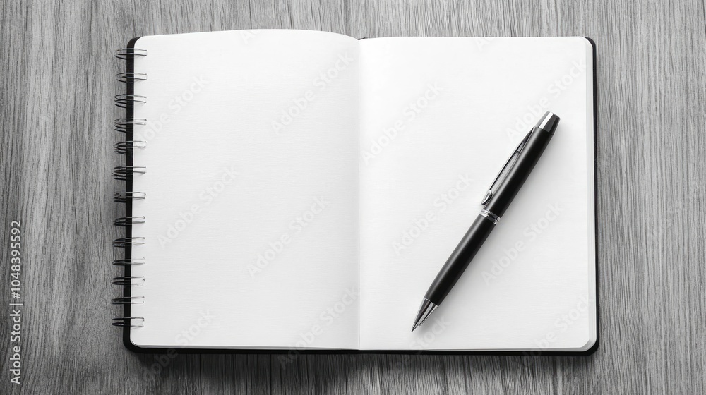 Blank Notebook with Pen on Wooden Background Blank Notebook with Pen on Wooden Background