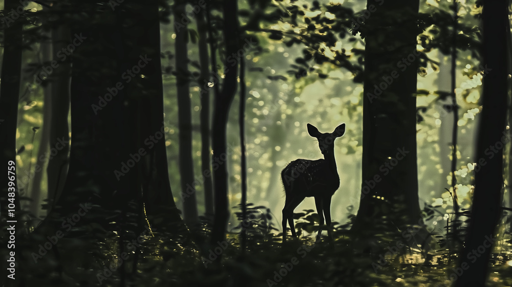 Silhouette of a deer in the forest – standing in the midst …