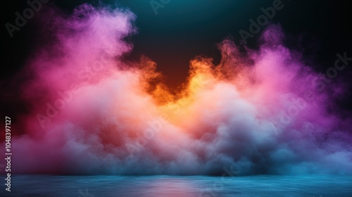 A vivid explosion of pink, orange, and purple clouds reflecting on a serene surface, creating an enchanting blend of colors and ethereal atmosphere.