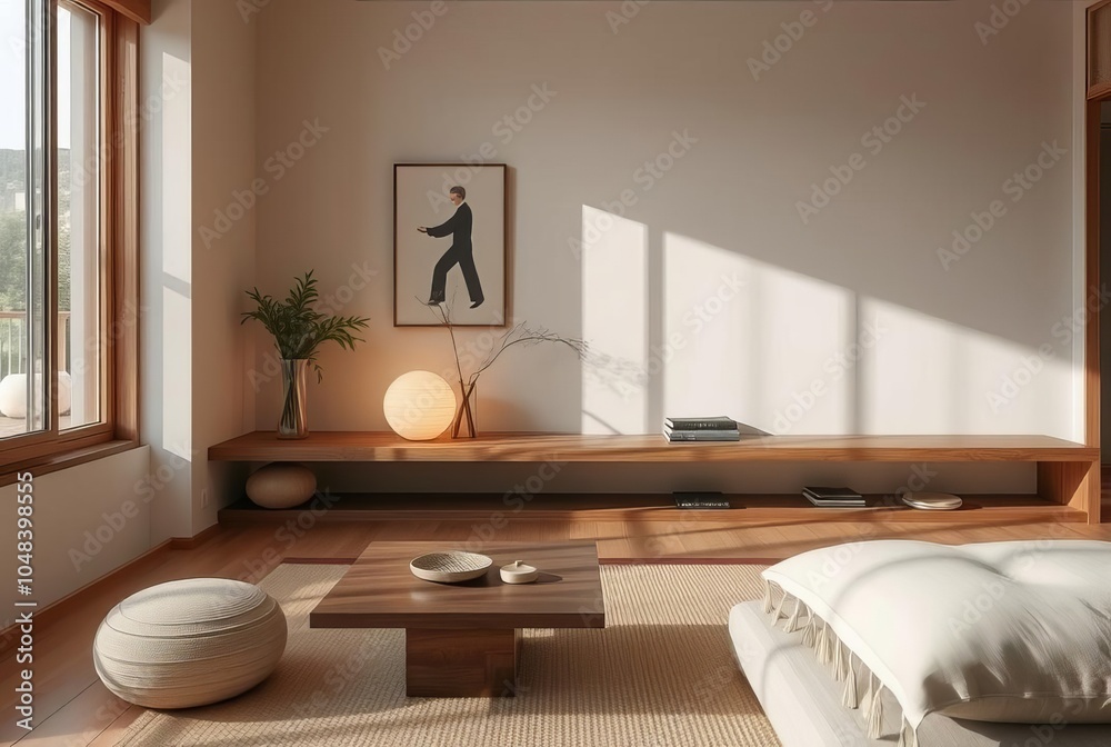 Obraz premium Japanese Minimalist Living Room Detail A close up showcasing ele