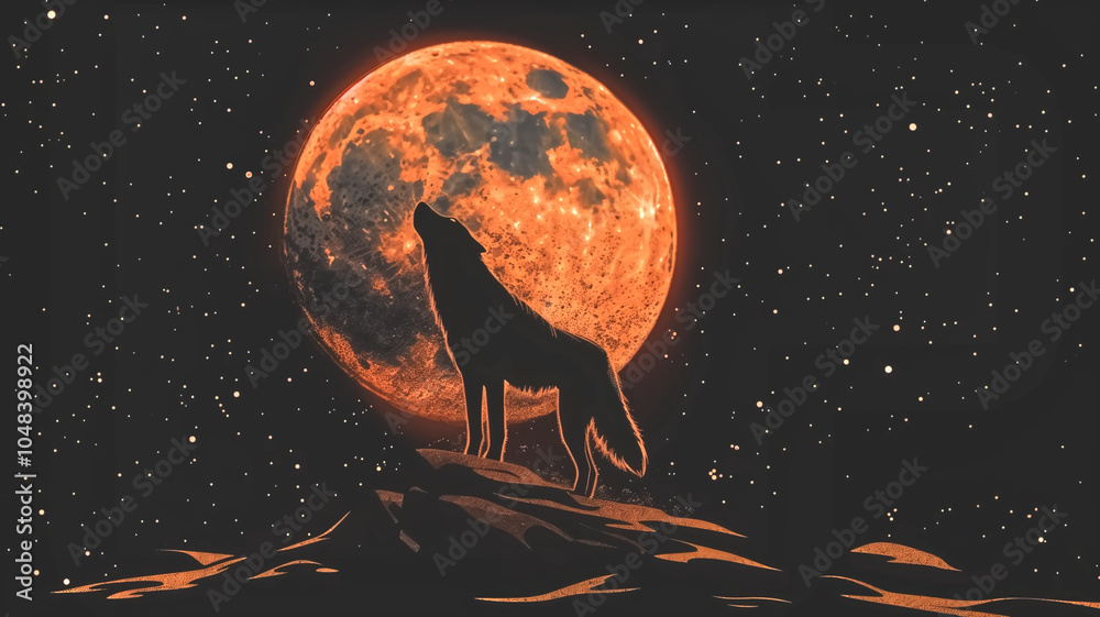 Silhouette of a wolf howling at the moon – set against a fu… Silhouette of a wolf howling at the moon – set against a fu…