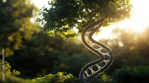 A tree with a unique trunk shaped like a DNA helix, symbolizing the interconnectedness of nature and science. photo