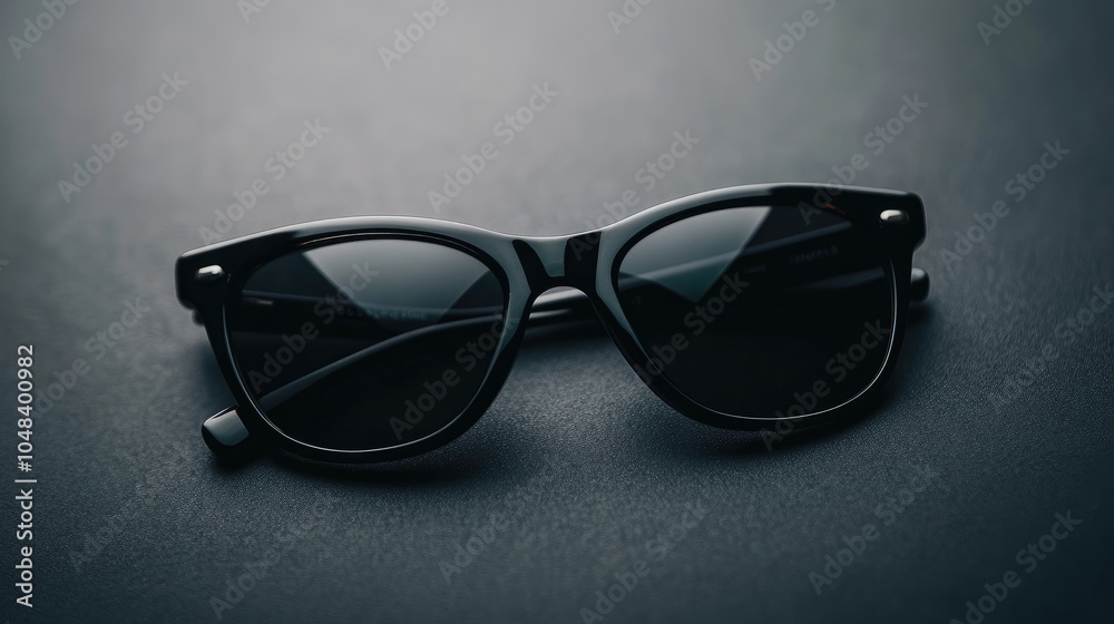 Stylish Black Sunglasses on Dark Surface Stylish Black Sunglasses on Dark Surface