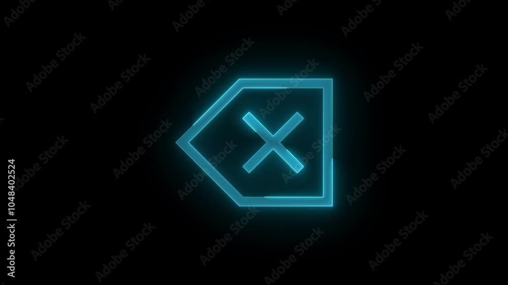 Back space cross symbol stroke icon glowing neon cyan color animation Back space cross symbol stroke icon glowing neon cyan color animation