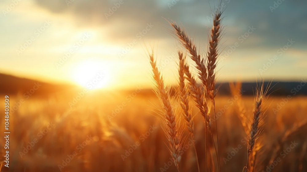 A golden wheat field glows under the warm light of a setting sun, capturing the serene beauty of rural life and the tranquility of nature's gentle cycle. A golden wheat field glows under the warm light of a setting sun, capturing the serene beauty of rural life and the tranquility of nature's gentle cycle.