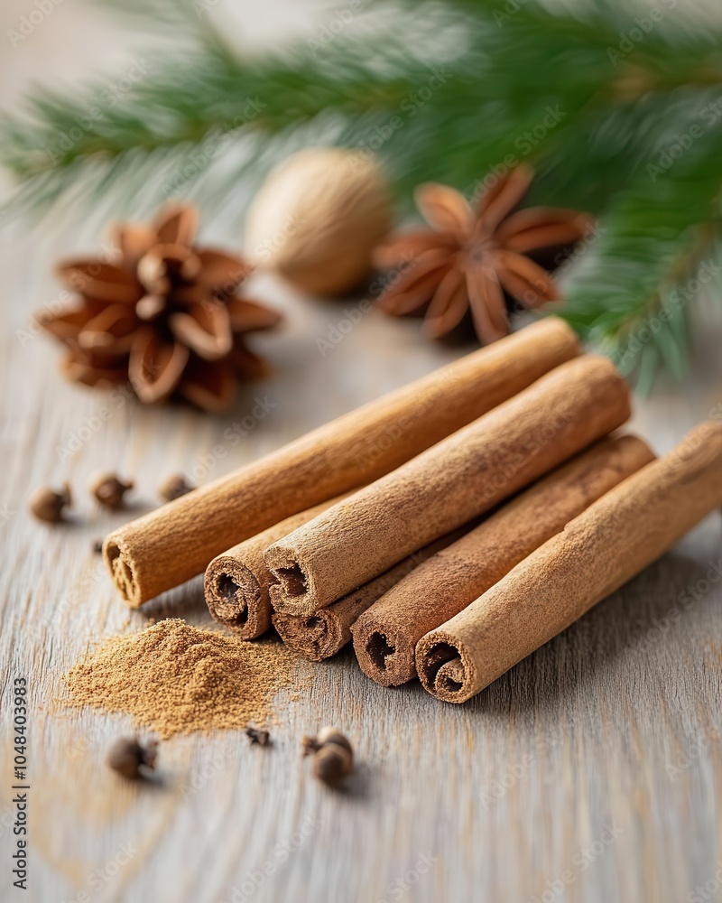 A well-lit close-up of traditional holiday spices on a rustic wooden surface, highlighting cinnamon, cloves, and nutmeg in warm ambient light. A well-lit close-up of traditional holiday spices on a rustic wooden surface, highlighting cinnamon, cloves, and nutmeg in warm ambient light.
