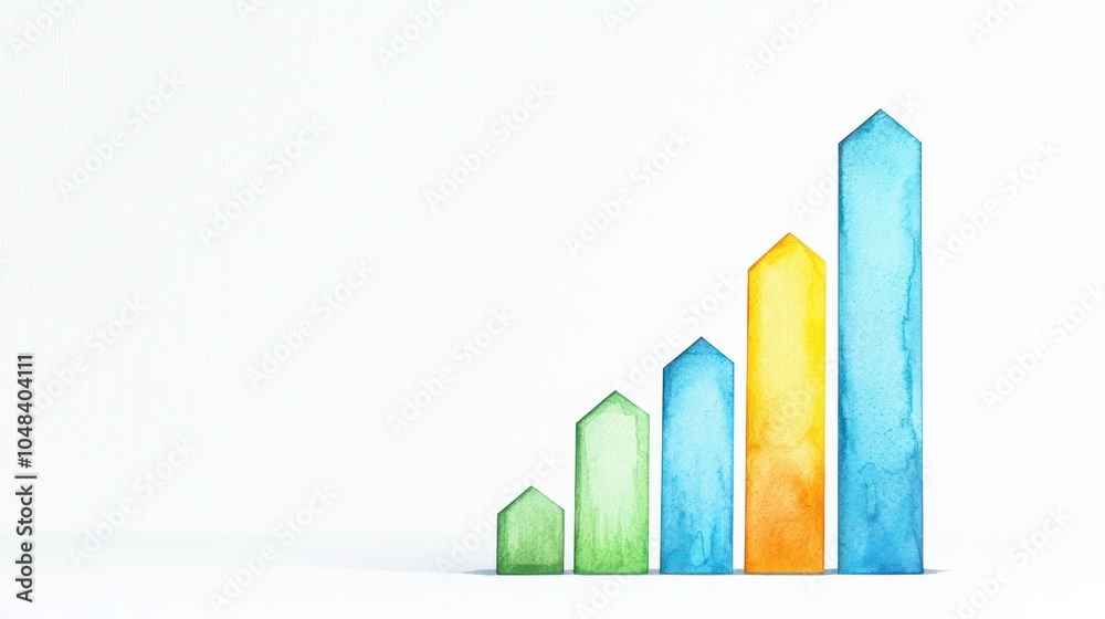 Fototapeta premium Colorful watercolor bars representing growth and progress, white isolate background.