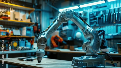 Industrial Robotic Arm in a Workshop Setting