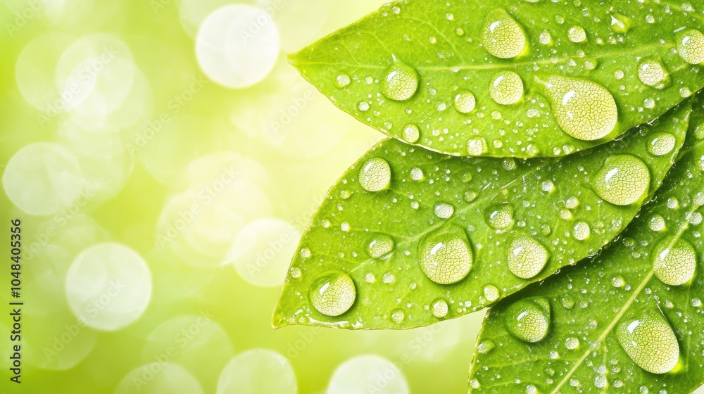 Fresh Green Leaves with Water Drops in Soft Focus Fresh Green Leaves with Water Drops in Soft Focus