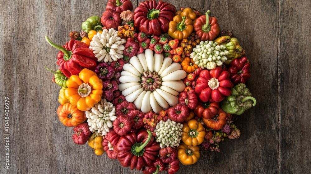 Fototapeta premium Colorful Arrangement of Various Vegetables and Gourds