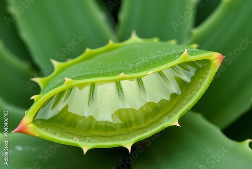 Aloe vera leaf Fleshy serrated leaves with translucent gel insid photo