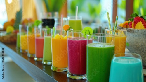 Wallpaper Mural A Vibrant Display of Freshly Blended Fruit and Vegetable Juices Torontodigital.ca