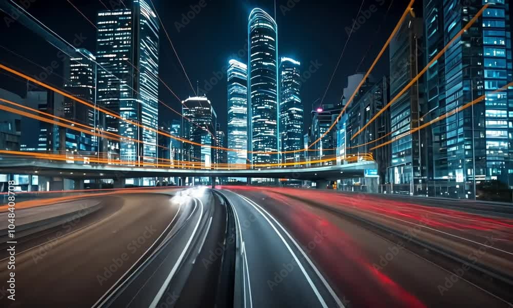 Night cityscape with dynamic light trails showcasing urban energy and ...