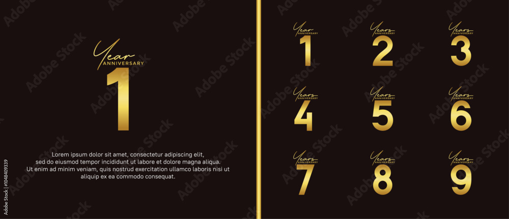 set of anniversary logo flat golden color on black background for celebration moment set of anniversary logo flat golden color on black background for celebration moment