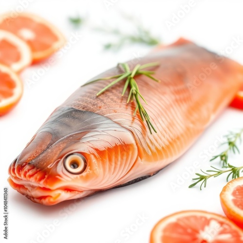 raw salmon fish isolated on white background full depth of field