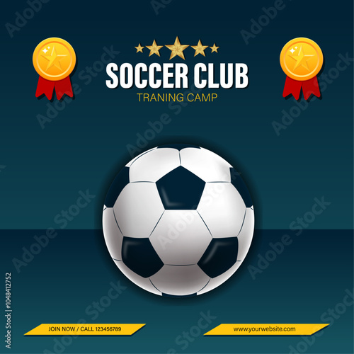 Award winning soccer institution, Soccer traning club template design, Soccer football vector illustration.