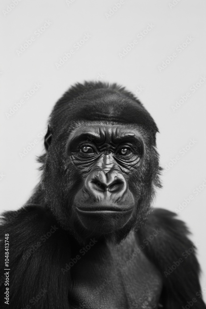 Obraz premium Captivating Portrait of a Majestic Gorilla in Black and White, Showcasing Intricate Facial Features and Expressive Eyes, Perfect for Wildlife Themes