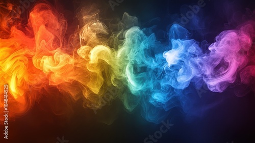 A vibrant swirl of colorful smoke, blending hues from red to purple, creating a stunning visual effect against a dark background.