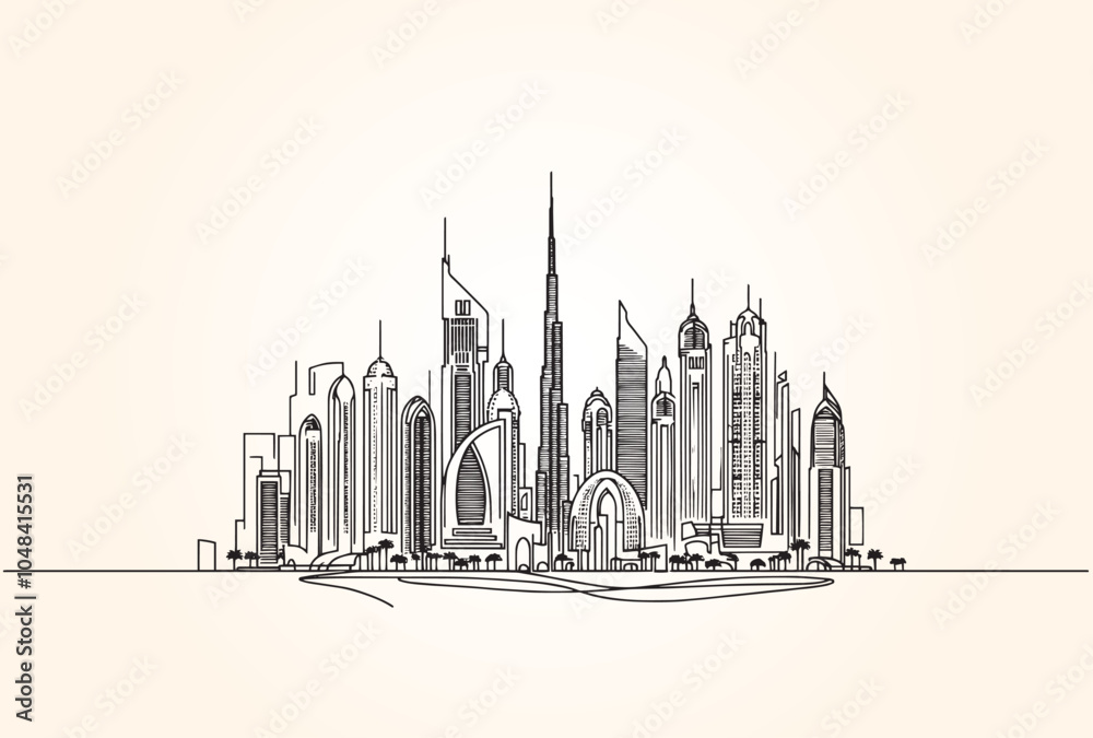 Naklejka premium line drawing of Modern cityscape. buildings isolated minimalistic illustration.