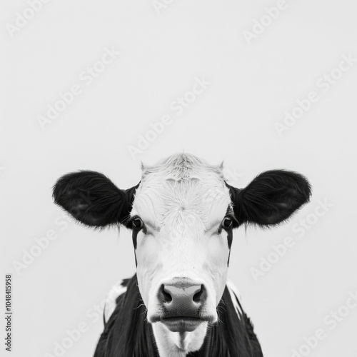 Close-up Portrait of a Black and White Holstein Cow Against a Minimalistic Background, Capturing the Essence of Farm Life and Dairy Culture