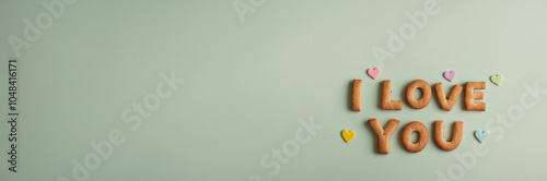 Heartfelt Message 'I LOVE YOU' Written in Cookies with Soft Pastel Hearts