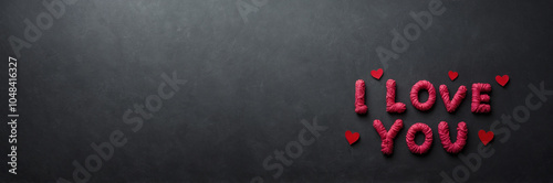 Creative 'I LOVE YOU' Text with Red Yarn and Hearts on Dark Blackboard