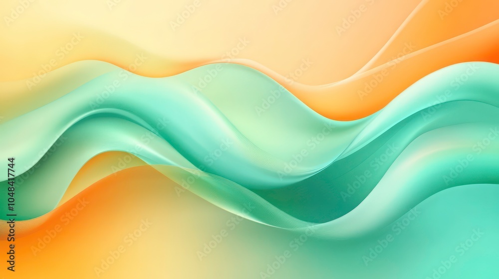 Fototapeta premium Abstract background with flowing turquoise and orange waves.