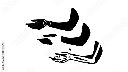 Hand sprain, black  isolated silhouette