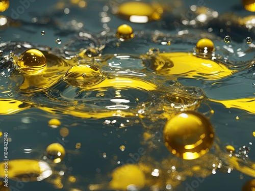 Golden Oil Droplets on Water Surface - Abstract Macro Photography photo