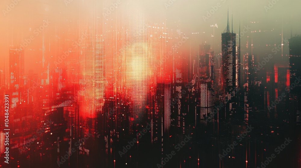 Obraz premium Futuristic Metropolis in Vibrant Crimson Hues