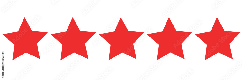 five star customer product review icon. red 5 star rating feedback for website, app, ui design. five star customer product review icon. red 5 star rating feedback for website, app, ui design.