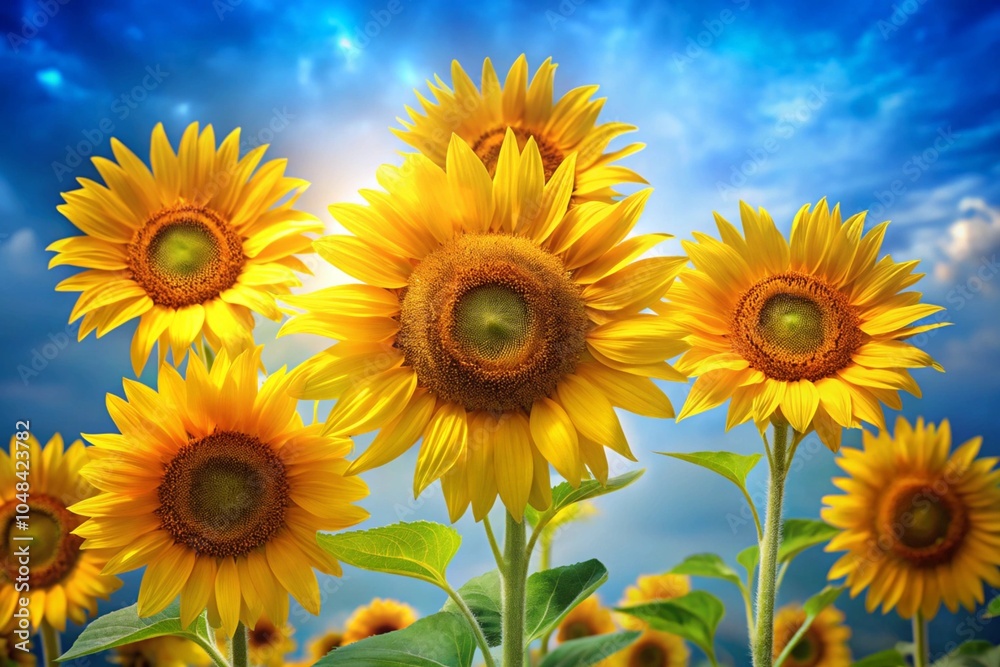 Fototapeta premium Beutiful Sunflowers against the blue background.