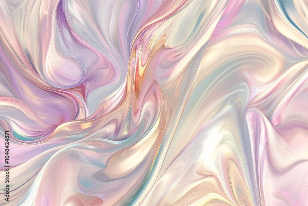 Obraz premium Abstract pastel waves with shimmering metallic highlights. Holographic dynamic fluid. 