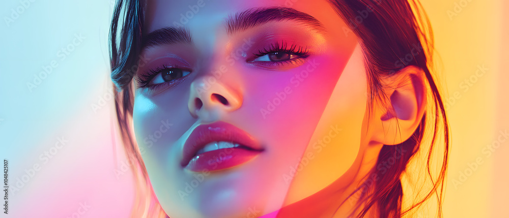 Modern Beauty Concepts: Women in Dynamic Urban and Natural Environments, Featuring Bold Geometric Designs and Retro Album Cover Inspirations