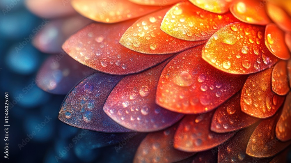 Close-up of a vibrant orange flower with dew drops on its petals. Close-up of a vibrant orange flower with dew drops on its petals.