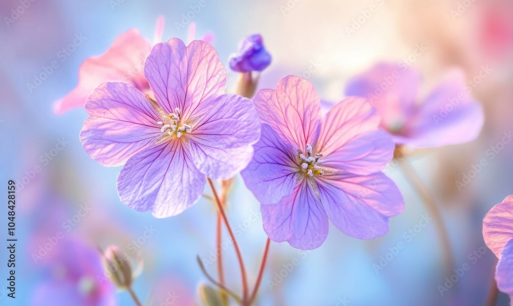 Two pink flowers with a blue background Two pink flowers with a blue background