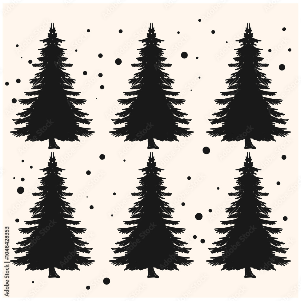 Obraz premium Christmas fir tree With illustration style doodle and line art