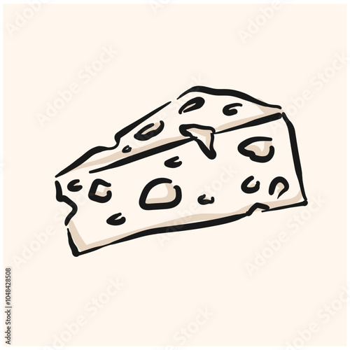 Piece of Swiss cheese With illustration style doodle and line art