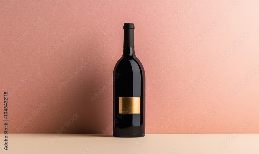 A bottle of wine is sitting on a pink background