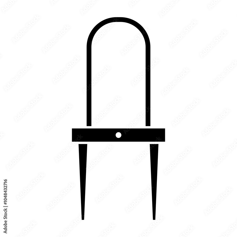 Illustration showing a black icon of a dressing table with a mirror on a white background Illustration showing a black icon of a dressing table with a mirror on a white background