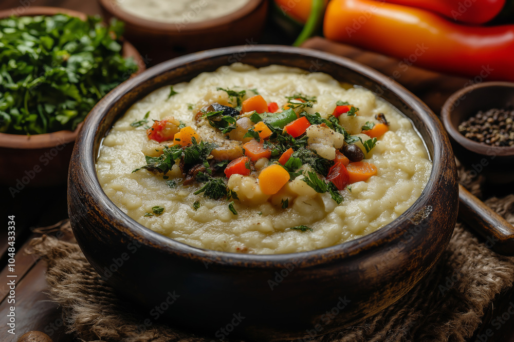 Flavorful Nsima with Fresh Vegetable Medley - Traditional Malawian Dish Flavorful Nsima with Fresh Vegetable Medley - Traditional Malawian Dish