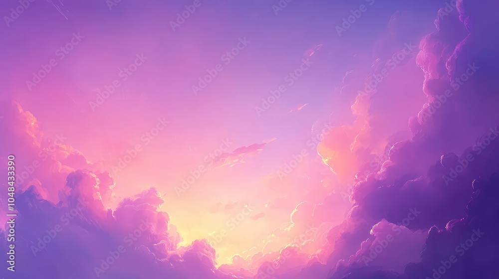 A tranquil pastel sky at twilight with soft purple and pink clouds illuminated by the fading light of the setting sun A tranquil pastel sky at twilight with soft purple and pink clouds illuminated by the fading light of the setting sun