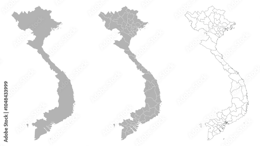 Set of VIETNAM Maps with Main Map and Regional maps Set of VIETNAM Maps with Main Map and Regional maps