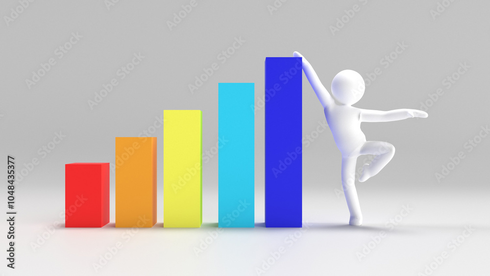 Colorfull chart with 3d character 3d rendering isolated on white background Colorfull chart with 3d character 3d rendering isolated on white background