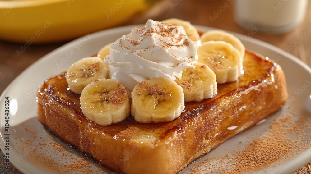 Delectable Banana-Infused French Toast with Whipped Cream Topping Delectable Banana-Infused French Toast with Whipped Cream Topping