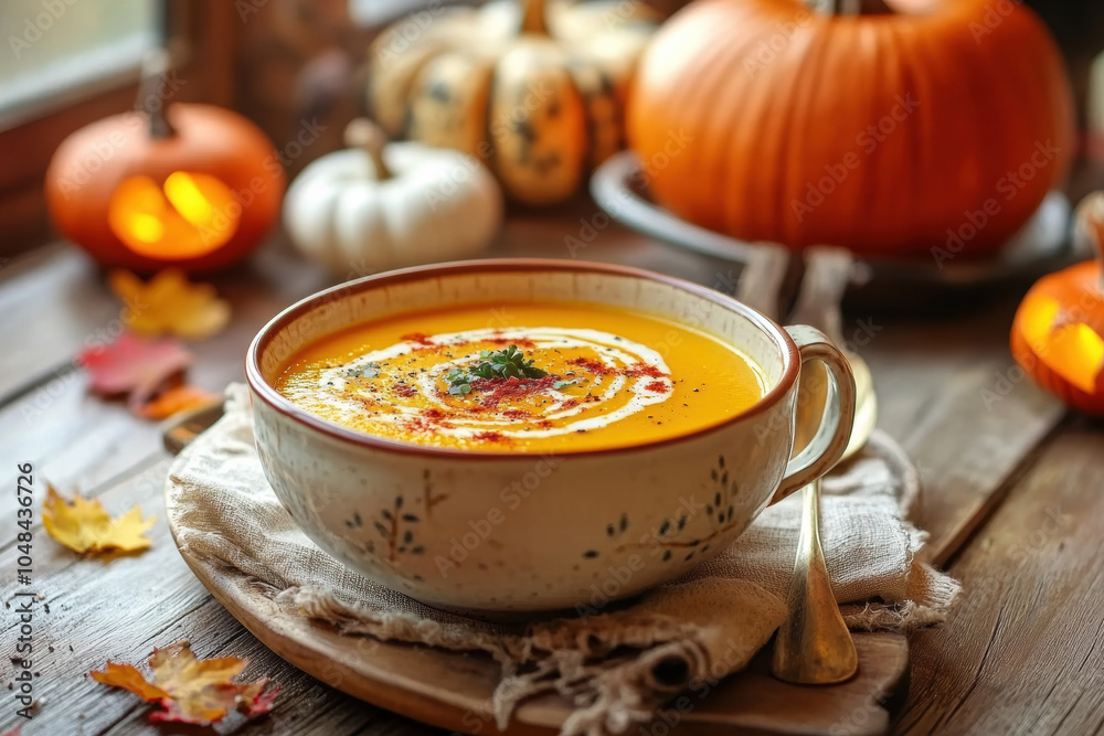 delicious pumpkin soup in a bowl, autumn harvest photo delicious pumpkin soup in a bowl, autumn harvest photo