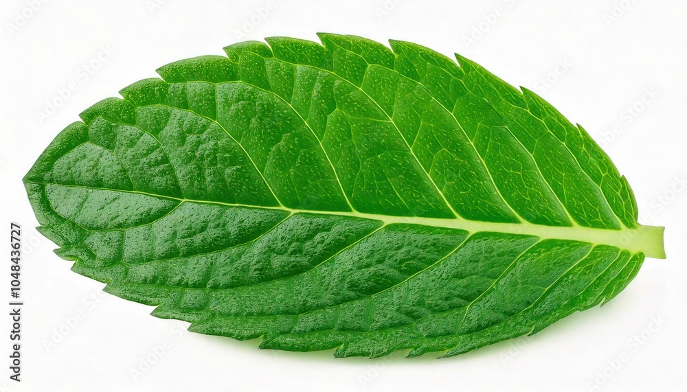 Obraz premium Green one mint pepper leaf isolated on white. Fresh mint leaves. Peppermint candy clipping