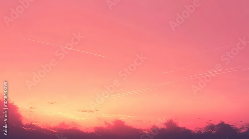 A warm pink sky at dusk with light streaks of clouds gently scattered across the horizon, creating a soft, glowing effect