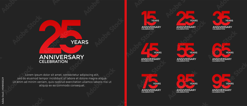 set of anniversary logo flat red and white color on black background for celebration moment set of anniversary logo flat red and white color on black background for celebration moment